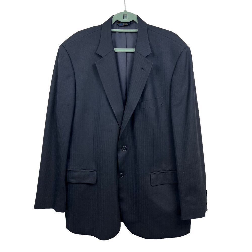 Brooks Brothers 346 Blazer Suit Jacket Wool Blend Stretch Navy Pinstripe Men 45R